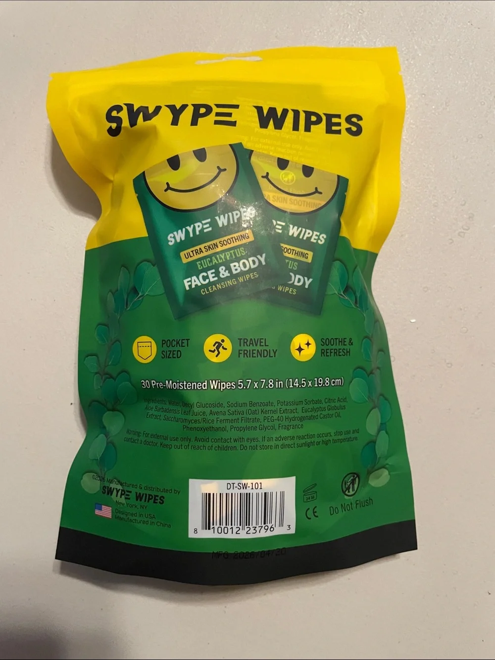 Swype Wipes 30 Individual wrapped pre Moisten Face & Body Cleansing